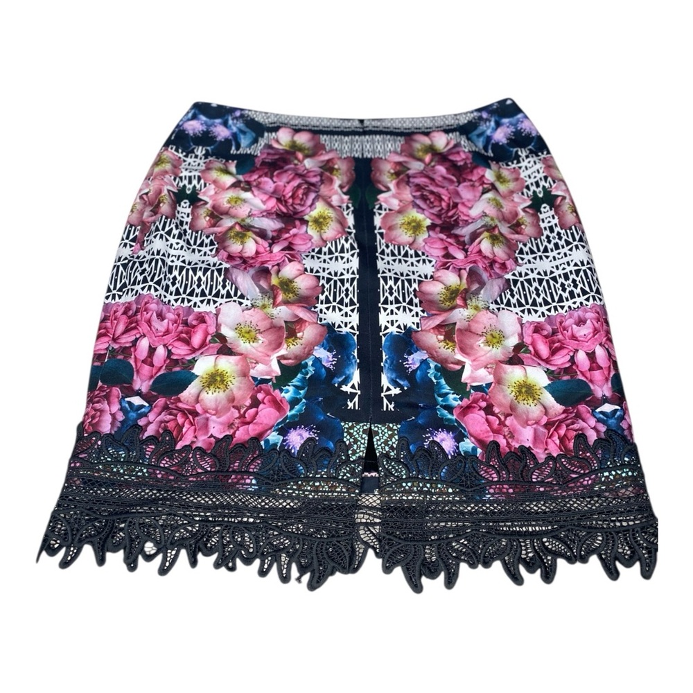 ANTONIO MELANI Satin Floral Skirt with Black Lace Size 14 - Picture 3 of 5